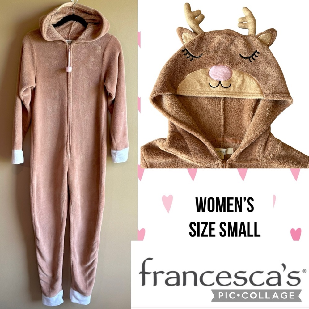 Francescas Womens Costume Deer Cosplay Pajamas Union suit PJs Brown Size S